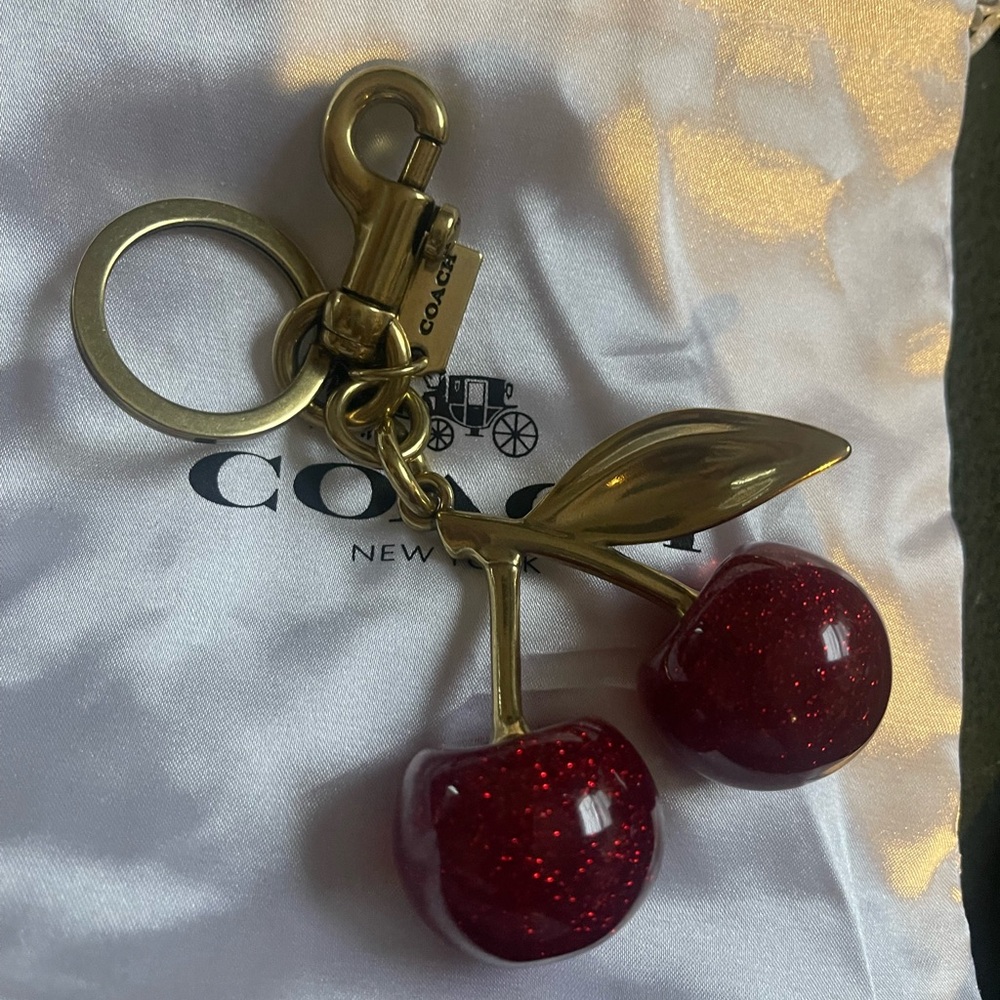 Coach Glittering Red Cherry Key Holder with Gold Hardware